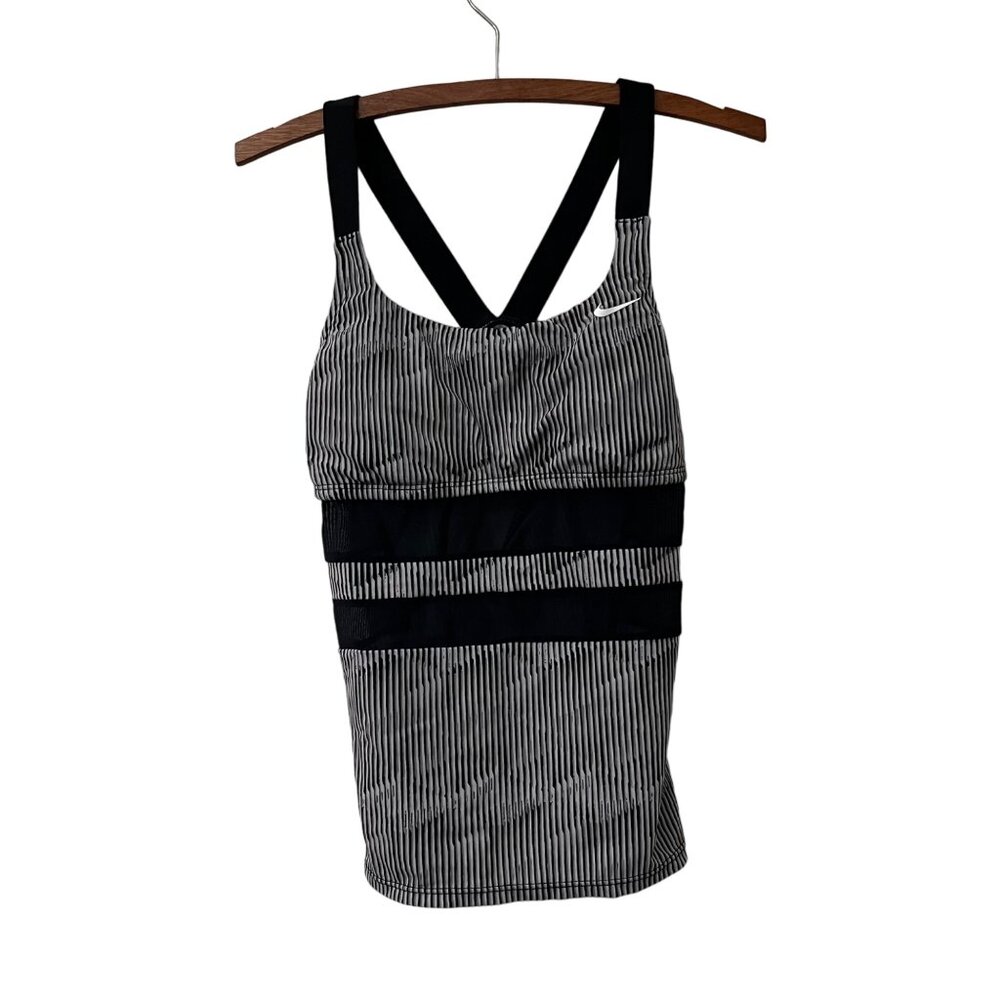 Nike Striped Sheer Mesh Detail Padded Racerback Athletic Tank Top Size M